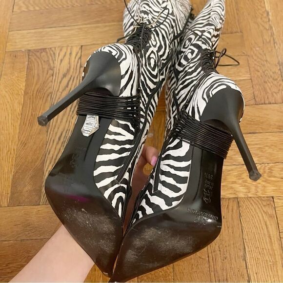 Gianmarco Lorenzi Zebra Tall Boots In Size IT39.5 - Picture 9 of 10